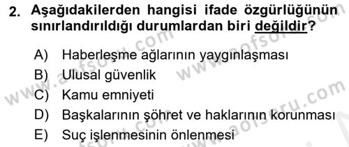 Medya Hukuku Dersi 2018 - 2019 Yılı (Vize) Ara Sınav Soruları 2. Soru