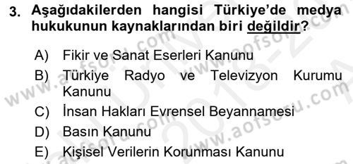 Medya Hukuku Dersi 2018 - 2019 Yılı (Vize) Ara Sınav Soruları 3. Soru
