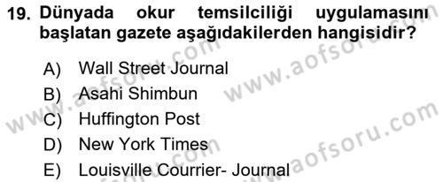 Medya Hukuku Dersi 2018 - 2019 Yılı Yaz Okulu Sınav Soruları 19. Soru