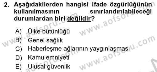 Medya Hukuku Dersi 2018 - 2019 Yılı Yaz Okulu Sınav Soruları 2. Soru