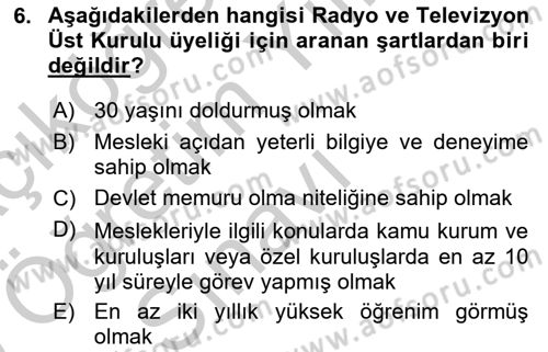 Medya Hukuku Dersi 2018 - 2019 Yılı Yaz Okulu Sınav Soruları 6. Soru