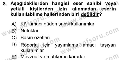 Medya Hukuku Dersi 2018 - 2019 Yılı Yaz Okulu Sınav Soruları 8. Soru