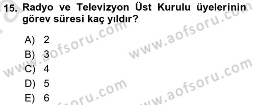 Medya Hukuku Dersi 2019 - 2020 Yılı (Vize) Ara Sınavı 15. Soru