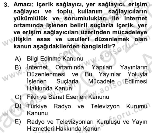 Medya Hukuku Dersi 2019 - 2020 Yılı (Vize) Ara Sınavı 3. Soru