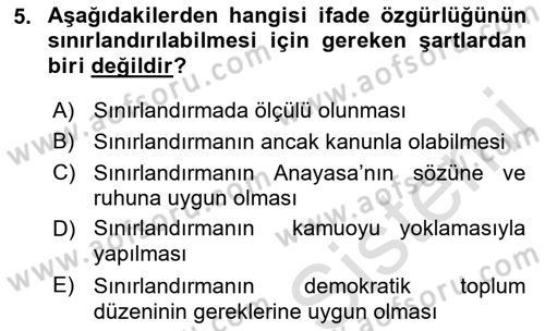 Medya Hukuku Dersi 2019 - 2020 Yılı (Vize) Ara Sınavı 5. Soru