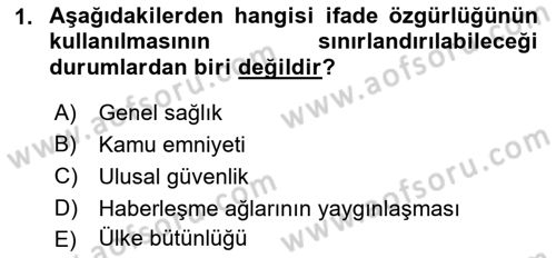 Medya Hukuku Dersi 2019 - 2020 Yılı (Final) Dönem Sonu Sınavı 1. Soru