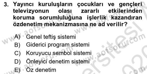 Medya Hukuku Dersi 2019 - 2020 Yılı (Final) Dönem Sonu Sınavı 3. Soru