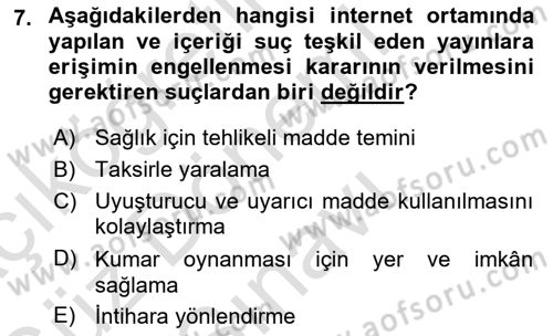 Medya Hukuku Dersi 2019 - 2020 Yılı (Final) Dönem Sonu Sınavı 7. Soru