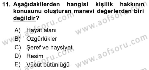 Medya Hukuku Dersi 2020 - 2021 Yılı Yaz Okulu Sınavı 11. Soru