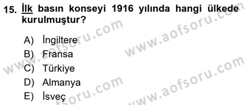 Medya Hukuku Dersi 2020 - 2021 Yılı Yaz Okulu Sınavı 15. Soru