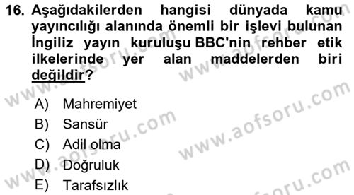 Medya Hukuku Dersi 2020 - 2021 Yılı Yaz Okulu Sınavı 16. Soru