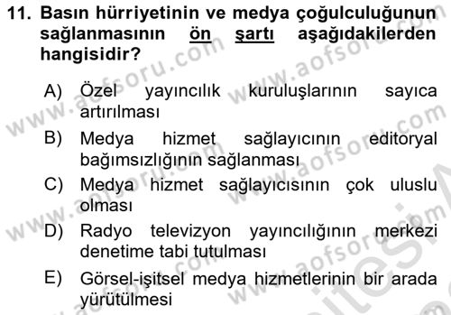 Medya Hukuku Dersi 2021 - 2022 Yılı (Vize) Ara Sınav Soruları 11. Soru