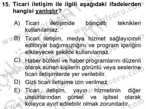 Medya Hukuku Dersi 2021 - 2022 Yılı (Vize) Ara Sınav Soruları 15. Soru