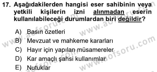 Medya Hukuku Dersi 2021 - 2022 Yılı (Vize) Ara Sınav Soruları 17. Soru