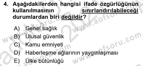 Medya Hukuku Dersi 2021 - 2022 Yılı (Vize) Ara Sınav Soruları 4. Soru