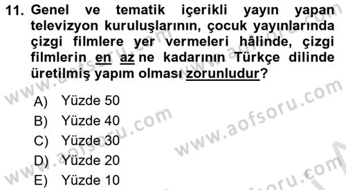 Medya Hukuku Dersi 2021 - 2022 Yılı (Final) Dönem Sonu Sınavı 11. Soru