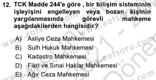 Medya Hukuku Dersi 2021 - 2022 Yılı (Final) Dönem Sonu Sınavı 12. Soru