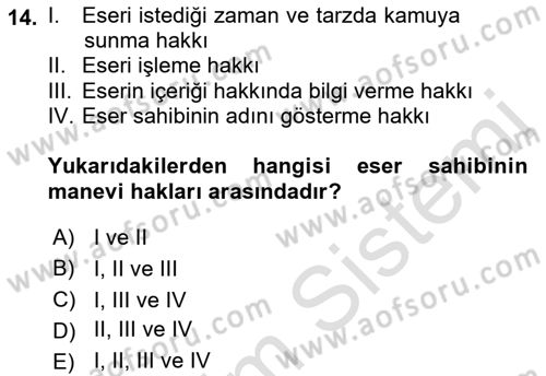 Medya Hukuku Dersi 2021 - 2022 Yılı (Final) Dönem Sonu Sınavı 14. Soru