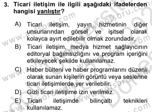 Medya Hukuku Dersi 2021 - 2022 Yılı (Final) Dönem Sonu Sınavı 3. Soru