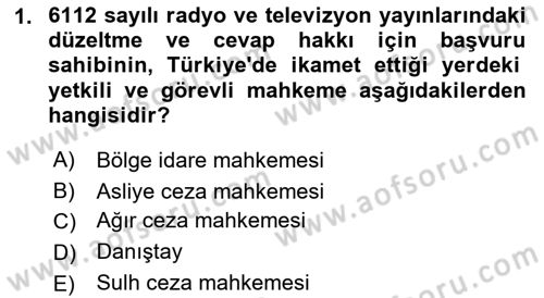 Medya Hukuku Dersi 2021 - 2022 Yılı Yaz Okulu Sınavı 1. Soru