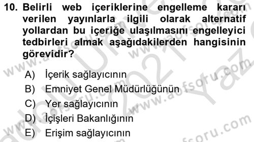 Medya Hukuku Dersi 2021 - 2022 Yılı Yaz Okulu Sınavı 10. Soru