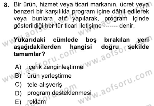 Medya Hukuku Dersi 2021 - 2022 Yılı Yaz Okulu Sınavı 8. Soru