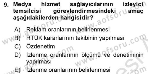 Medya Hukuku Dersi 2021 - 2022 Yılı Yaz Okulu Sınavı 9. Soru