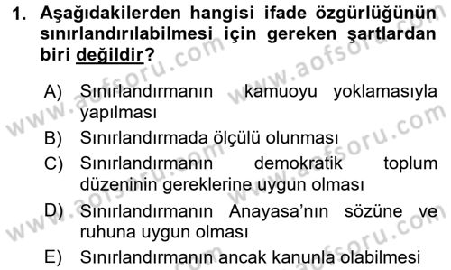 Medya Hukuku Dersi 2022 - 2023 Yılı (Vize) Ara Sınavı 1. Soru