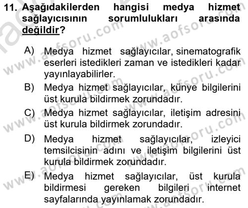 Medya Hukuku Dersi 2022 - 2023 Yılı (Vize) Ara Sınavı 11. Soru