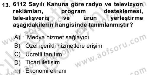 Medya Hukuku Dersi 2022 - 2023 Yılı (Vize) Ara Sınavı 13. Soru