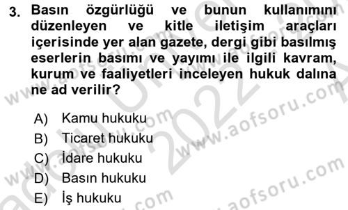 Medya Hukuku Dersi 2022 - 2023 Yılı (Vize) Ara Sınavı 3. Soru