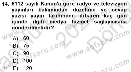 Medya Hukuku Dersi 2022 - 2023 Yılı (Final) Dönem Sonu Sınavı 14. Soru