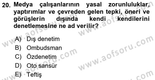 Medya Hukuku Dersi 2022 - 2023 Yılı (Final) Dönem Sonu Sınavı 20. Soru