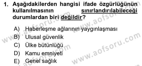 Medya Hukuku Dersi 2022 - 2023 Yılı Yaz Okulu Sınavı 1. Soru