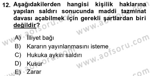 Medya Hukuku Dersi 2022 - 2023 Yılı Yaz Okulu Sınavı 12. Soru