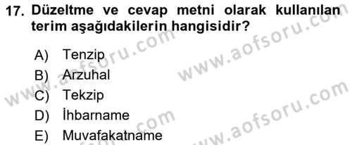 Medya Hukuku Dersi 2022 - 2023 Yılı Yaz Okulu Sınavı 17. Soru