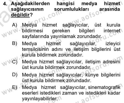 Medya Hukuku Dersi 2022 - 2023 Yılı Yaz Okulu Sınavı 4. Soru