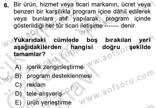 Medya Hukuku Dersi 2022 - 2023 Yılı Yaz Okulu Sınavı 6. Soru