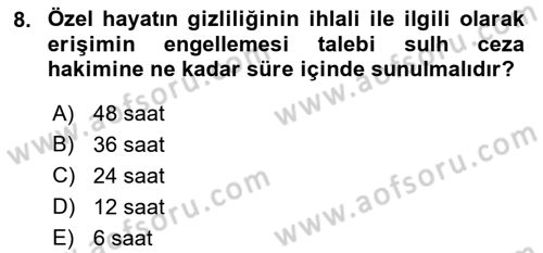 Medya Hukuku Dersi 2022 - 2023 Yılı Yaz Okulu Sınavı 8. Soru