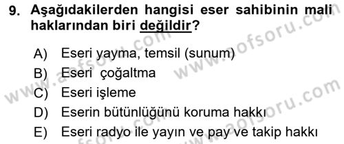 Medya Hukuku Dersi 2022 - 2023 Yılı Yaz Okulu Sınavı 9. Soru