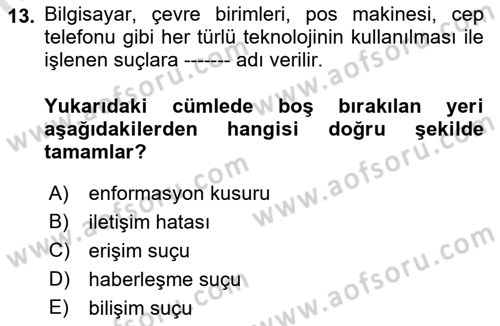 Medya Hukuku Dersi 2023 - 2024 Yılı (Vize) Ara Sınavı 13. Soru