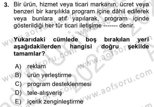 Medya Hukuku Dersi 2023 - 2024 Yılı (Vize) Ara Sınavı 3. Soru