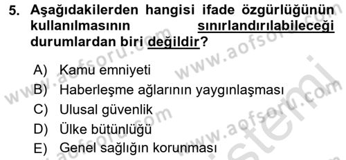 Medya Hukuku Dersi 2023 - 2024 Yılı (Vize) Ara Sınavı 5. Soru