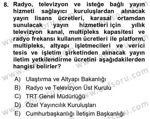 Medya Hukuku Dersi 2023 - 2024 Yılı (Vize) Ara Sınavı 8. Soru