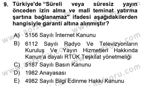 Medya Hukuku Dersi 2023 - 2024 Yılı (Vize) Ara Sınavı 9. Soru