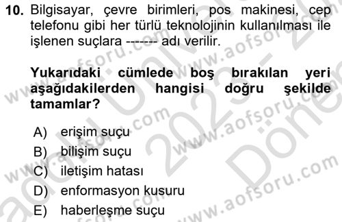 Medya Hukuku Dersi 2023 - 2024 Yılı (Final) Dönem Sonu Sınavı 10. Soru