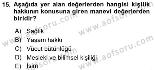 Medya Hukuku Dersi 2023 - 2024 Yılı (Final) Dönem Sonu Sınavı 15. Soru