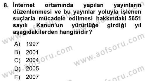 Medya Hukuku Dersi 2023 - 2024 Yılı (Final) Dönem Sonu Sınavı 8. Soru