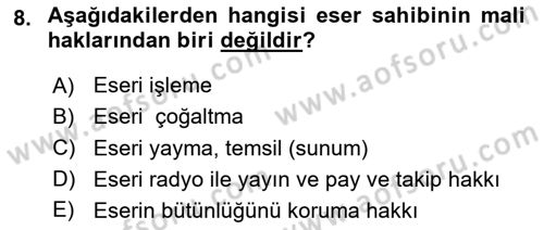 Medya Hukuku Dersi 2023 - 2024 Yılı Yaz Okulu Sınavı 8. Soru