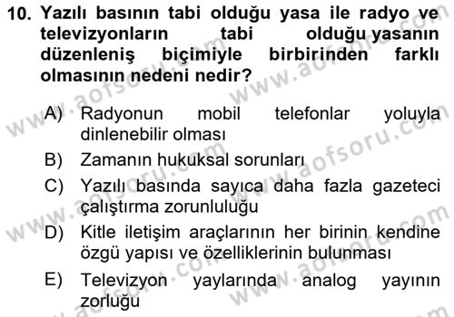 Medya Hukuku Dersi 2024 - 2025 Yılı (Vize) Ara Sınavı 10. Soru